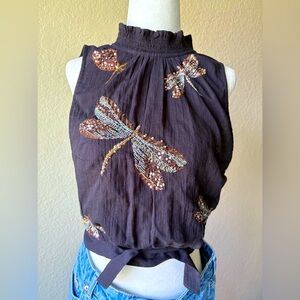 FREE PEOPLE Embroidered Dragonfly Sleeveless Top. SZ-S/P, gently worn.